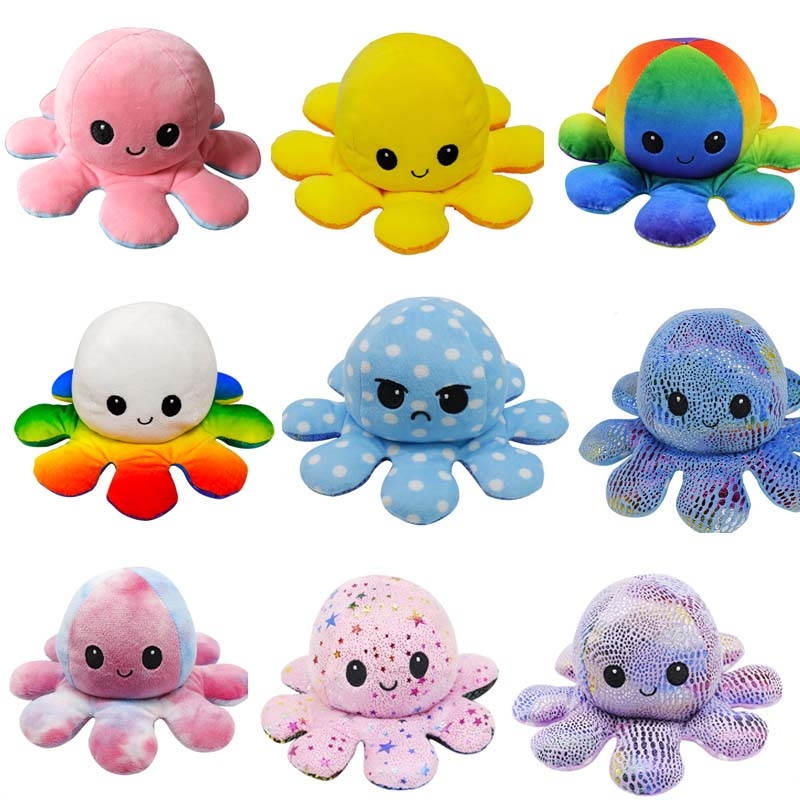 Flipped Octopus Doll Double-Sided Flipping Doll Plush Toy(Dazzling Blue + Orange)