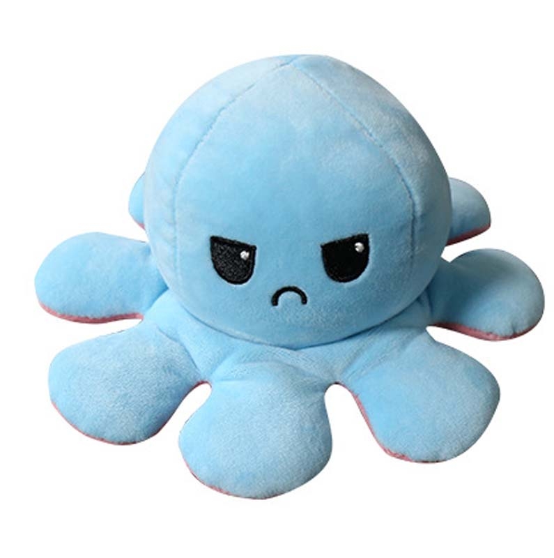 Flipped Octopus Doll Double-Sided Flipping Doll Plush Toy(Dazzling Blue + Orange)