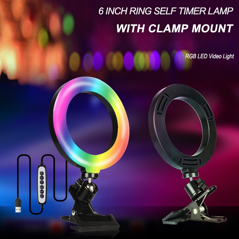 8W 6 inch RGB Ring Light Colorful Live Clips Fill Light Desktop Computer Video Conference Beauty Lamp