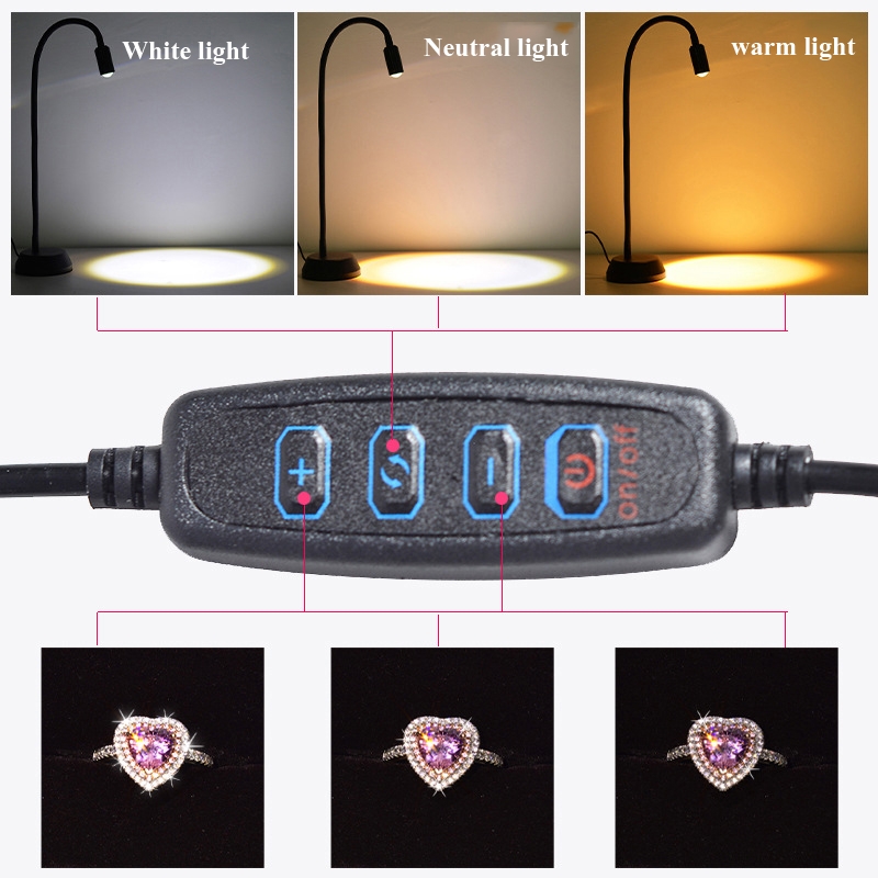 LED Jewelry Photo Spotlights Table Lamps Take Wenwan Diamond Jadeite Jade Live Lights Fill Light Spotlight Can Be Adjusted,Style:  Single Head Basic Version