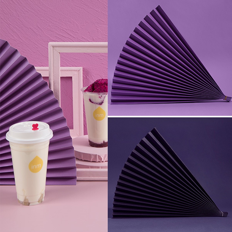 69x39cm Photo Props Hard Cardboard Folding Fan Photography Background Folded Paper(02 Purple Red)