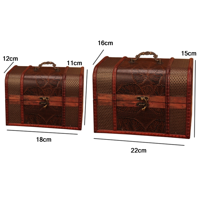 Jewelry Storage Box Retro Wooden Treasure Box Shooting Props Decoration，Specification： 2 PCS/Set With Lock