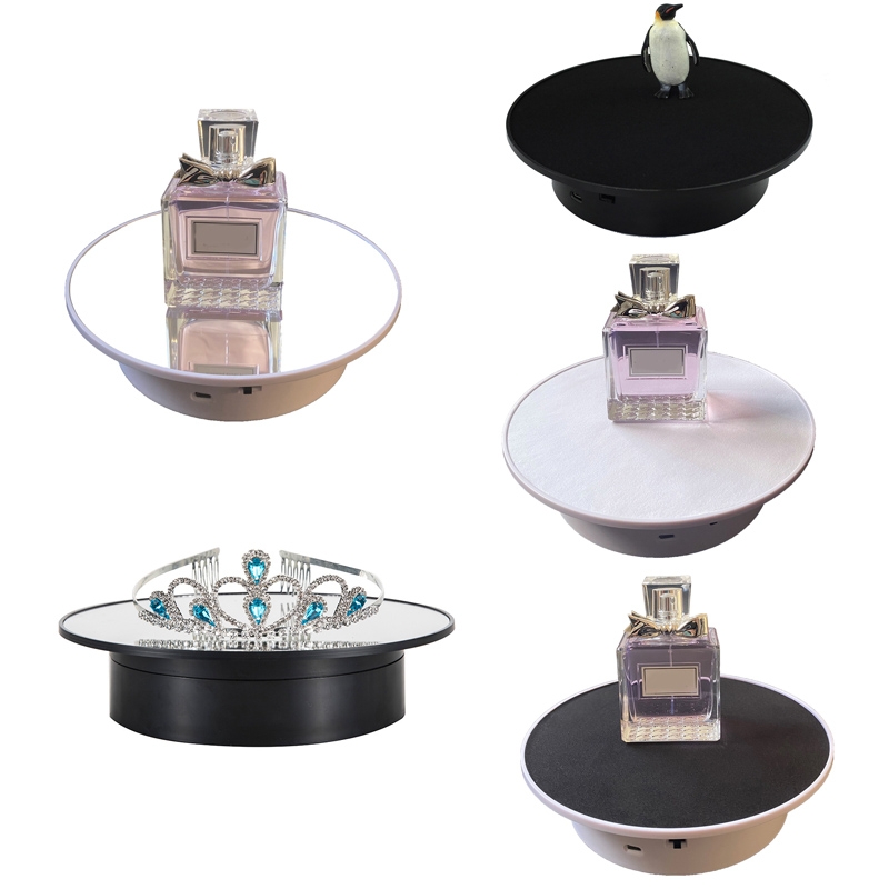 25cm USB Power Rotating Display Stand Video Shooting Props Turntable(White+Black Velvet)