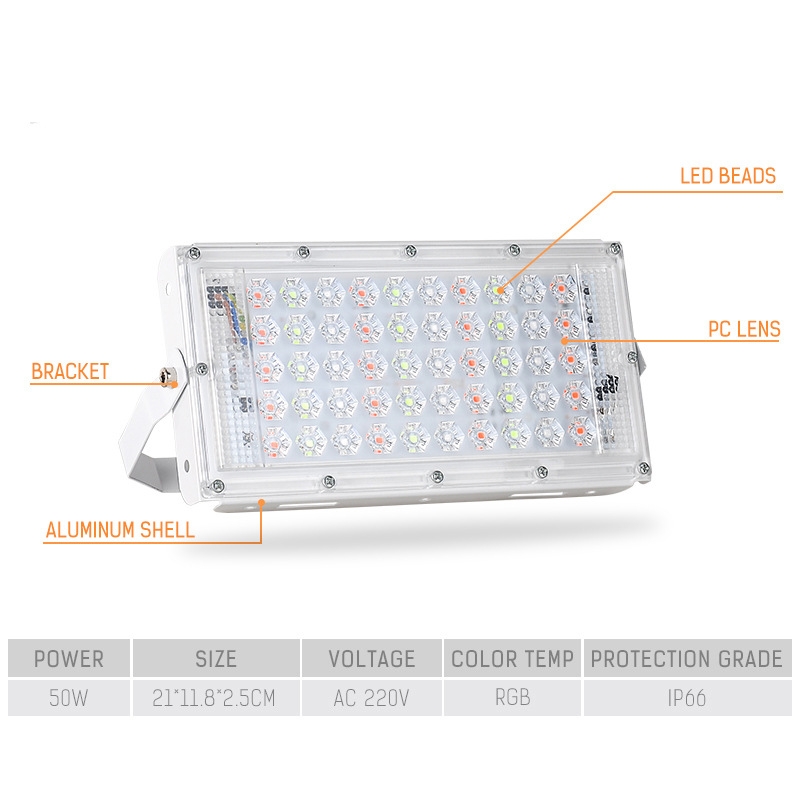 50W LED RGB Waterproof Ultra-light Outdoor Flood Light with Remote Control