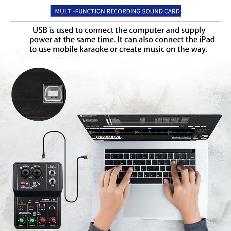 TEYUN Q12 Computer Recording Sound Card USB Drivefree Recording
