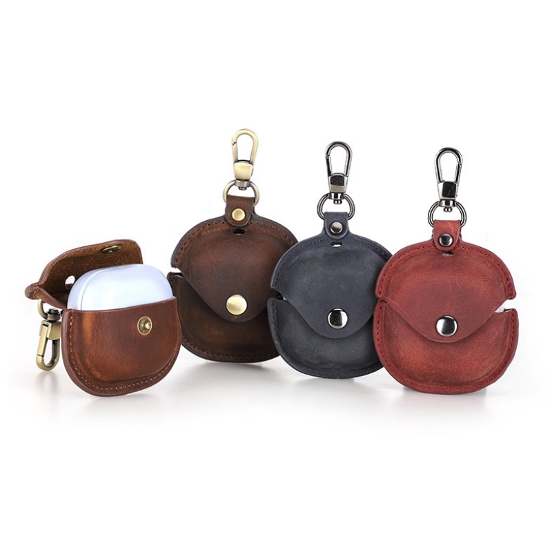 Crazy Horse Leather Wireless Bluetooth Earphone Cover For Samsung Galaxy Buds2(Blue)