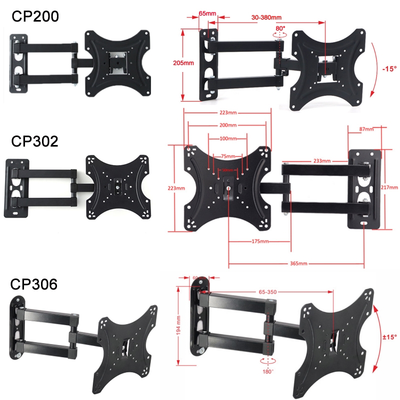 Cold Rolled Steel Retractable Steering Universal TV Rack, Model: CP306 (14-43 inches)