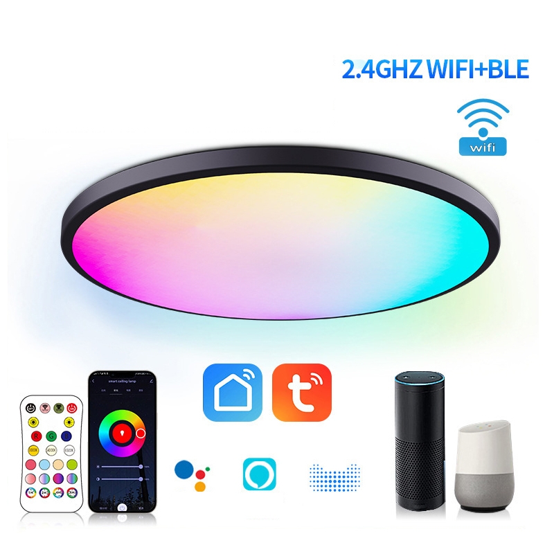 RGBCW Smart Graffiti App Voice Ceiling Light, Voltage: US Standard 110V-130V(Black Frame)