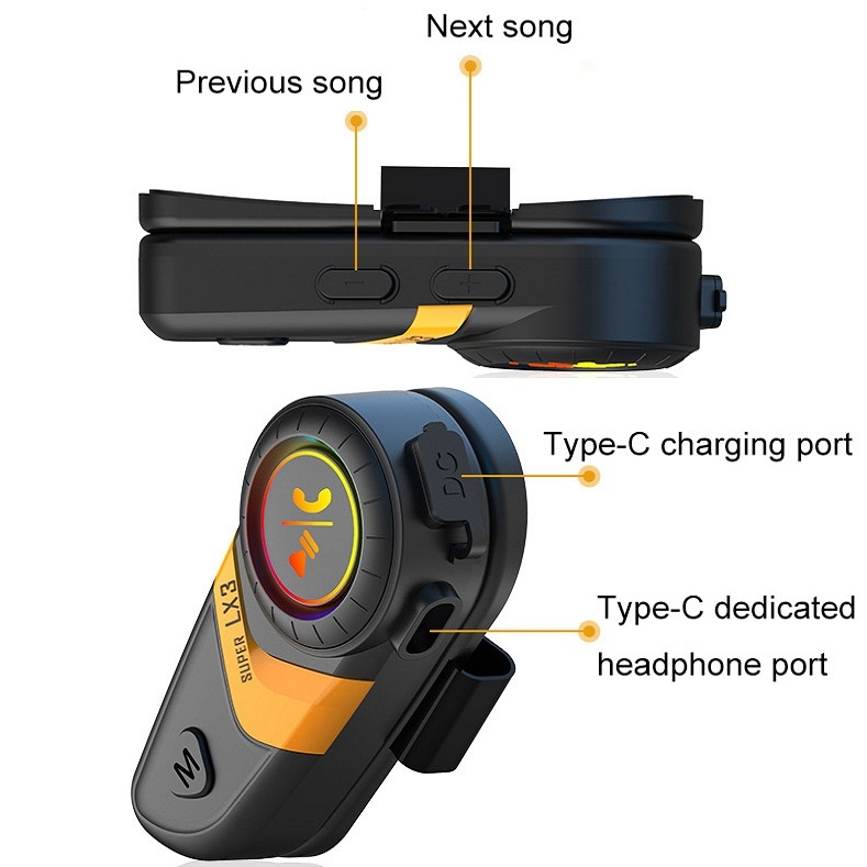 Motorcycle Helmet Call Music Navigation Bluetooth Headset, Color: Yellow(Soft Pipe Microphone)