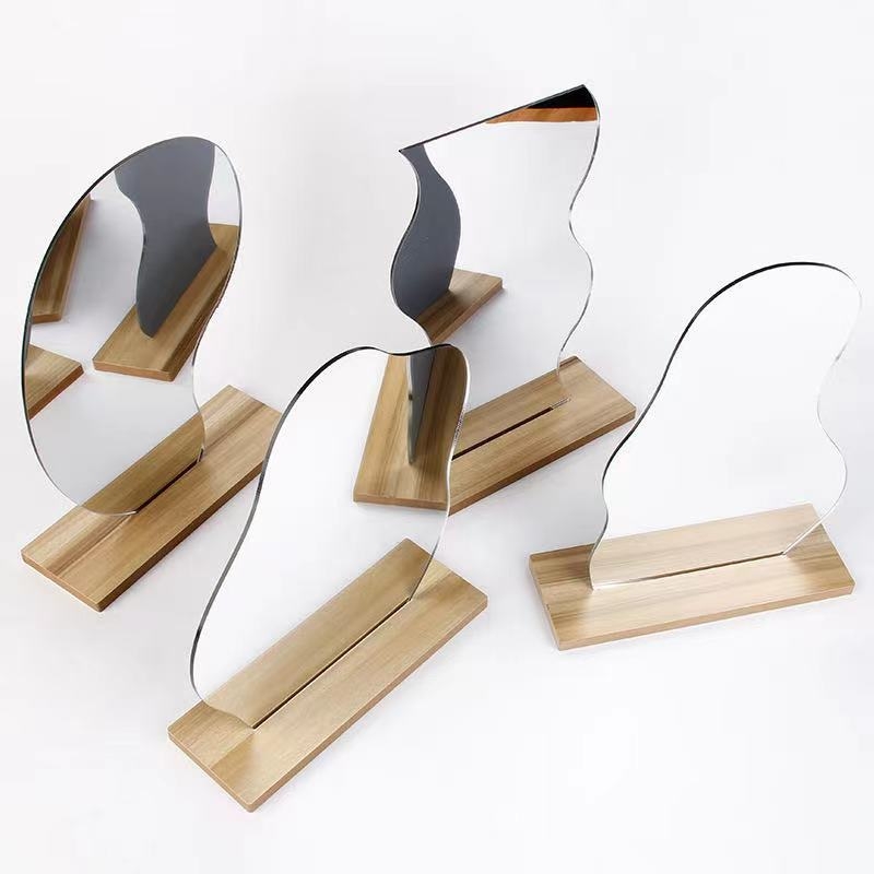 Irregular Acrylic Mirror With Wooden Base Photo Props(Water Wave)