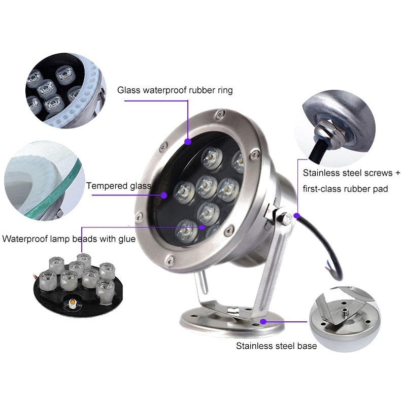 LED Underwater Light Pool Fish Pond Fountain Waterproof Landscape Light 24W(White)
