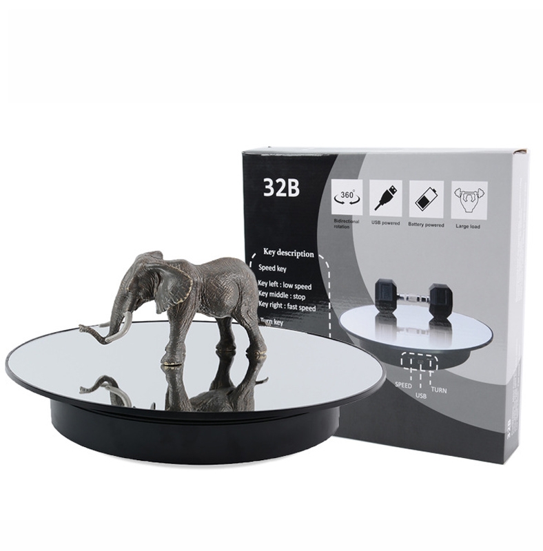32cm Electric Turntable for Photography With Speed Direction Adjustment, Color: Golden Mirror