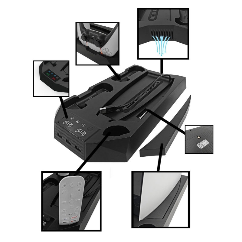 For PS5 DE/UHD 2 In 1 Handheld Console Cooling Stand Fan Base(Black)