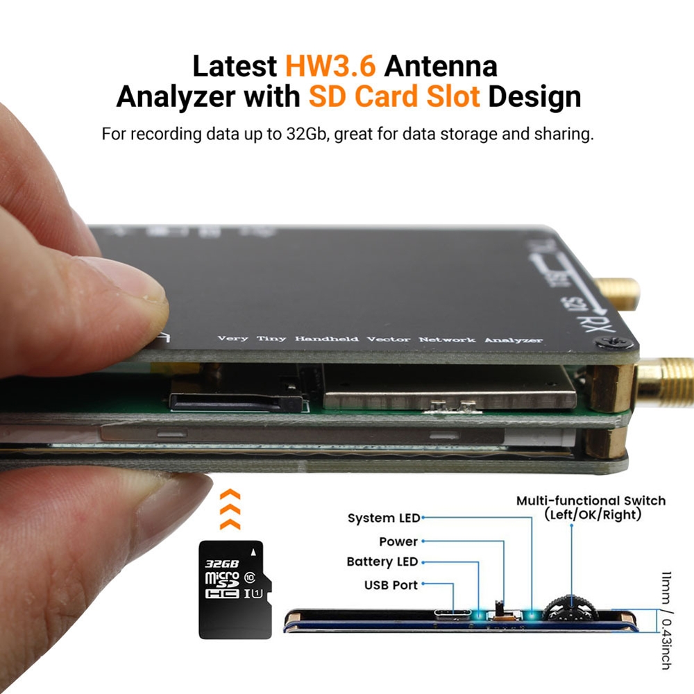 NANOVNA-H Upgraded Version 2.8 Inch TFT 50Khz-1.5Ghz Vector Network Antenna Analyzer MF HF VHF UHF With SD Card Slot Without Card(Black)