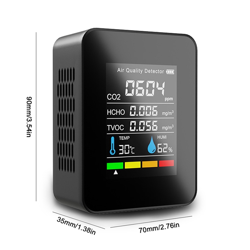 5 In 1 Temperature Humidity TVOC HCHO CO2 Large Screen Display Power Digital Air Quality Monitor(Black)