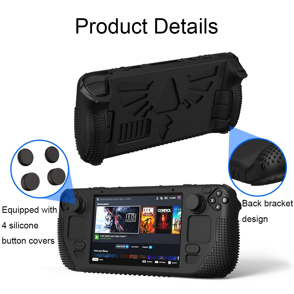 For Steam Deck V V4-1 Pocket Consoles Silicone Non-slip Protective Case with Holder Function(Green)