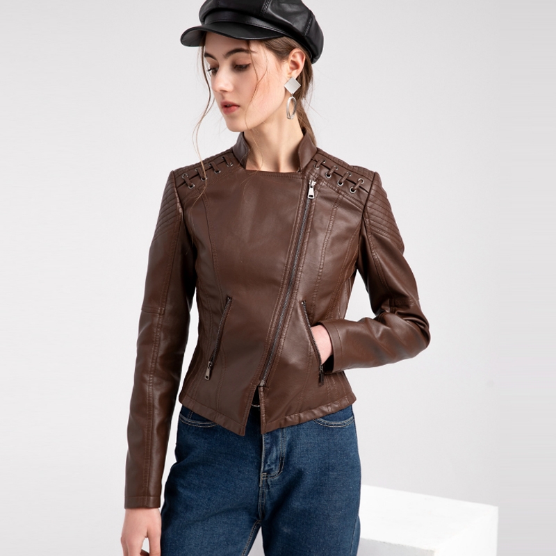 SUNSKY - Women Short Leather Jacket Slim Jacket Motorcycle Suit, Size ...