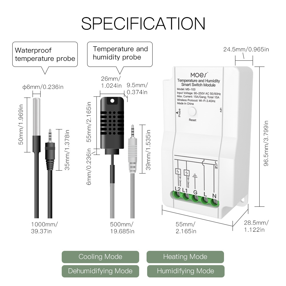 WiFi Switch Module+Temperature and Humidity Probe Tuya Dual-way Temperature and Humidity Switch Timer Smart Switch