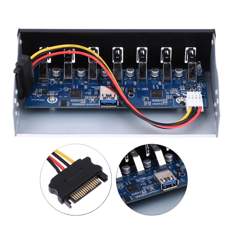 7 Port USB2.0 Optical Drive Bit Front Panel, Style: Side Plug