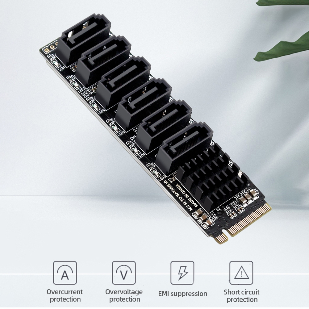 M2 M-EKY PCIE3.0 To SATA6G Transfer Expansion Card 6 Port Hard Disk Expansion Adapter Card(PH516)