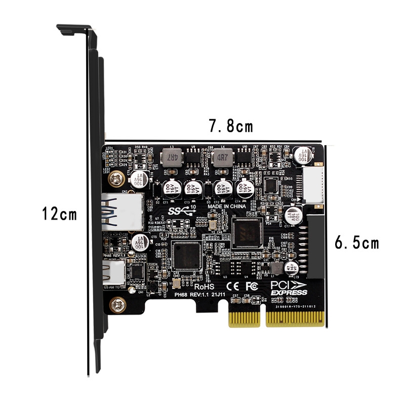 PCIE 3.0 To USB 3.2 Extension Card Type-C Port Front Type-E Expansion Riser Card(PH68)