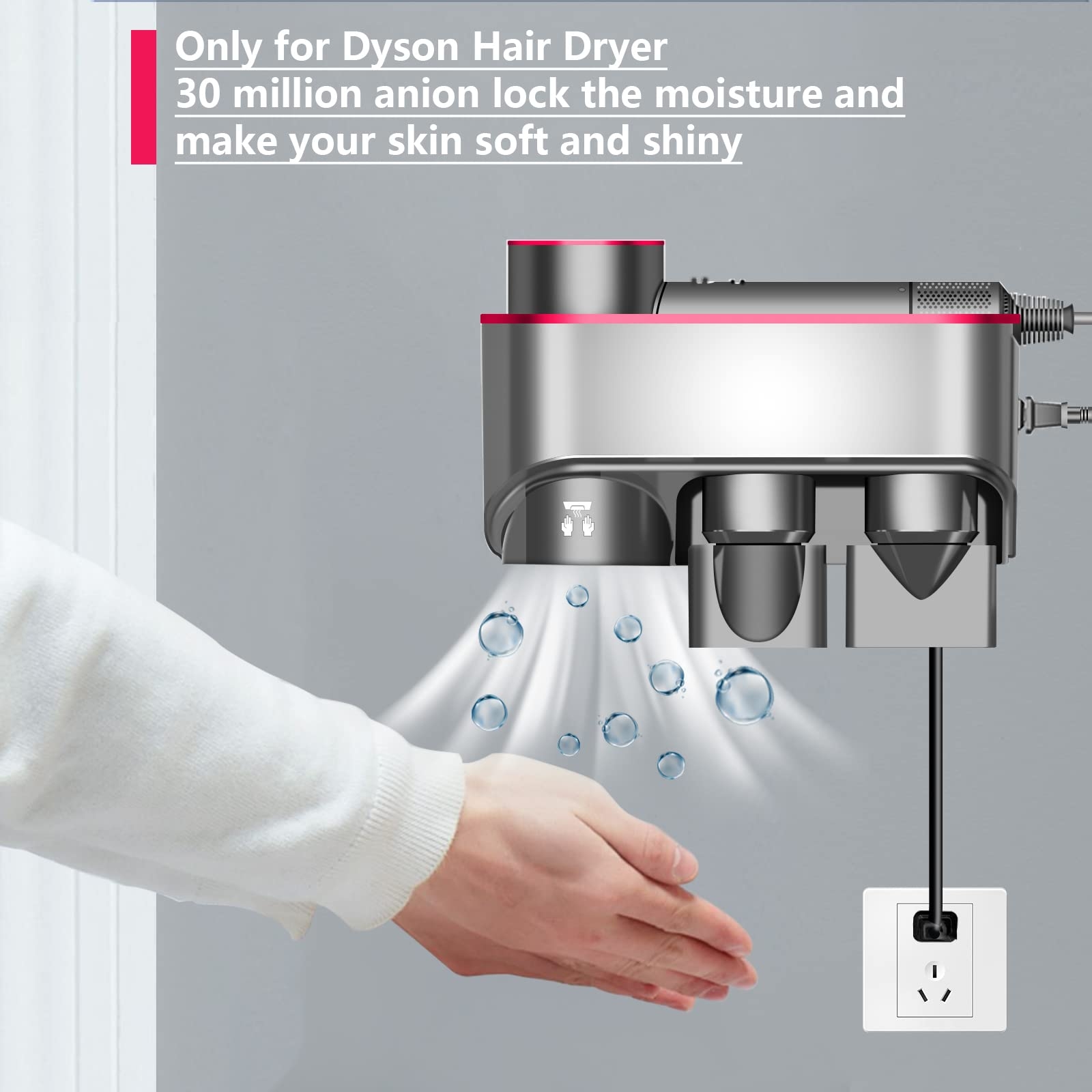 For Dyson Hair Dryer Bracket Storage Rack Wall Mounted Organizer Holders With Hand Dryer Black Nickel color