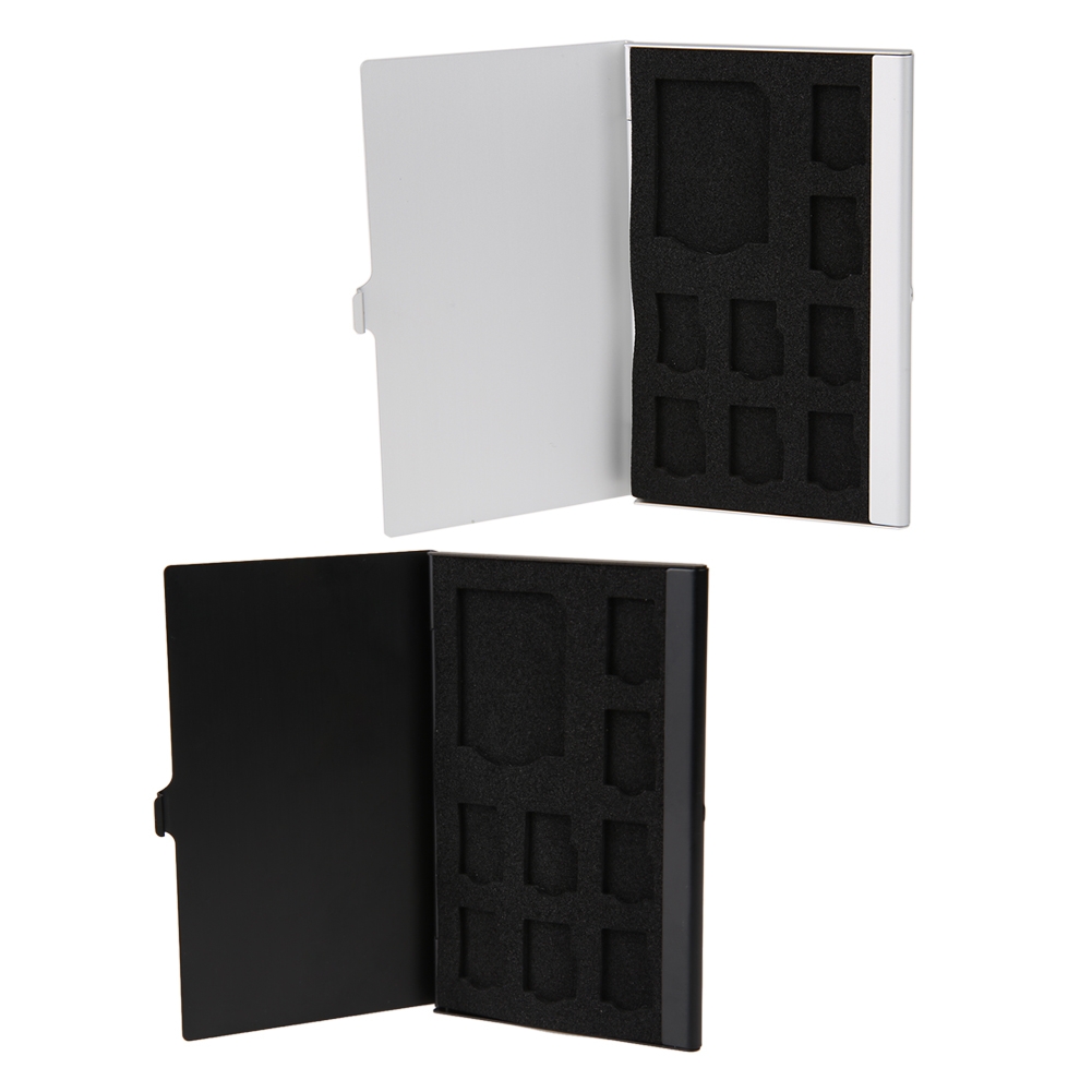 1SD+ 8TF  Aluminum Micro SD Cards Holder Pin Storage Box 9 solts for SD/ SIM/TF Memory Card(Black)