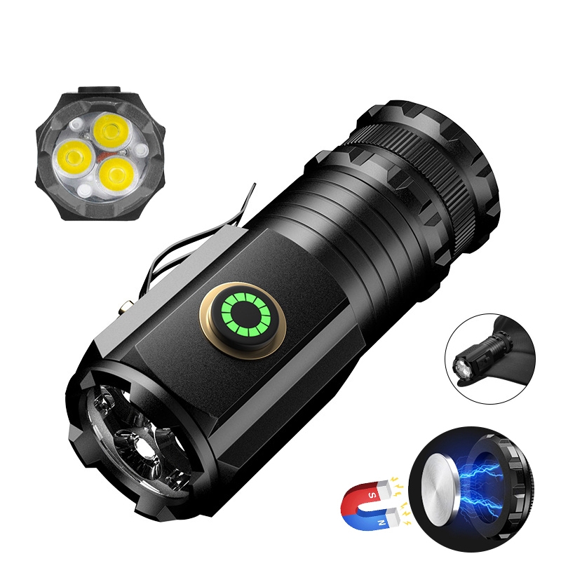 3 LED Mini Flashlight Rechargeable Waterproof 2000LM Super Bright Torch, Spec:  Tail Magnet