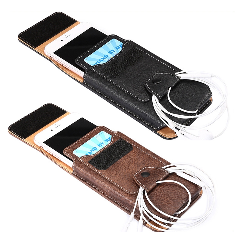 5.5-5.7 inch Mobile Phone Hanging Belt Bag Headphone Cable Storage(Dark Brown)