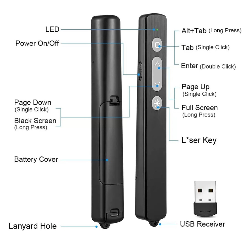 2.4GHz Multifunctional USB Wireless PPT Laser Page Turning Pen Electronic Laser Pointer Pen(K200)