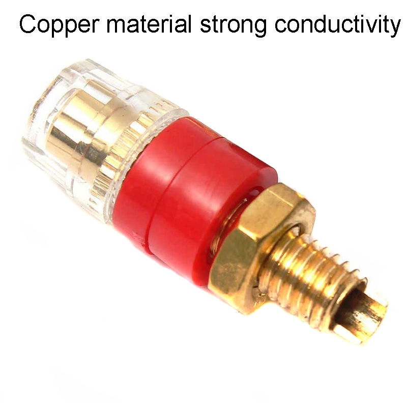 Small Copper Transparent Audio Column M6 Crystal Banana Holder Terminal Block(Red)