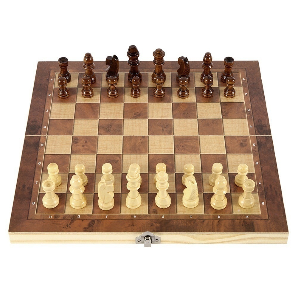 34 x 34cm 3 In 1 Wooden Chess Set Foldable Chess Board For Kids Adults