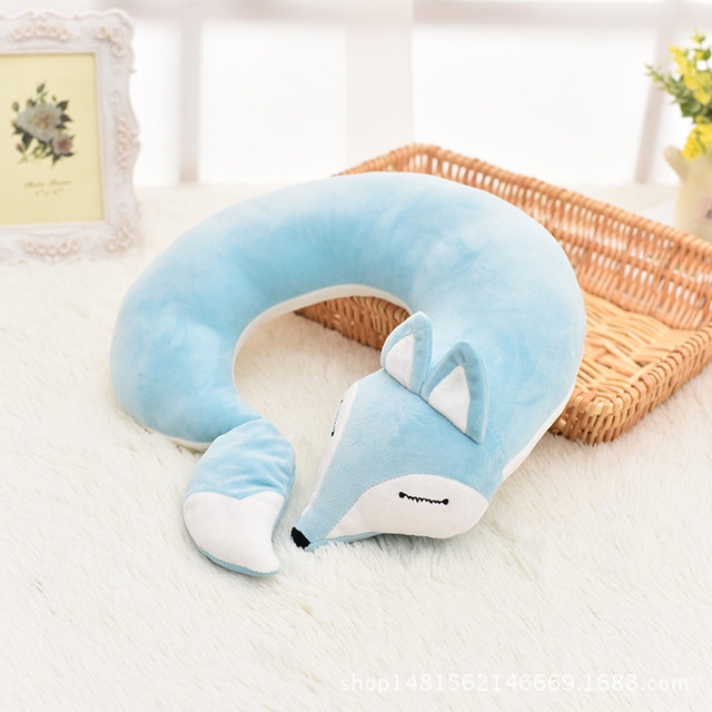 SUNSKY - Lovely Fox Animal Cotton Plush U Shape Neck Pillow for Travel Car  Plane Travel(light blue)