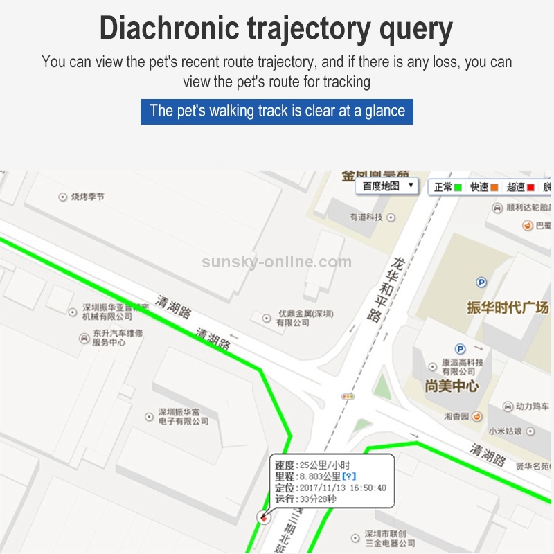 SUNSKY Z8A MINI PET Smart Wear GPS PET Locator อุปกรณ์ติดตาม (สีดำ)