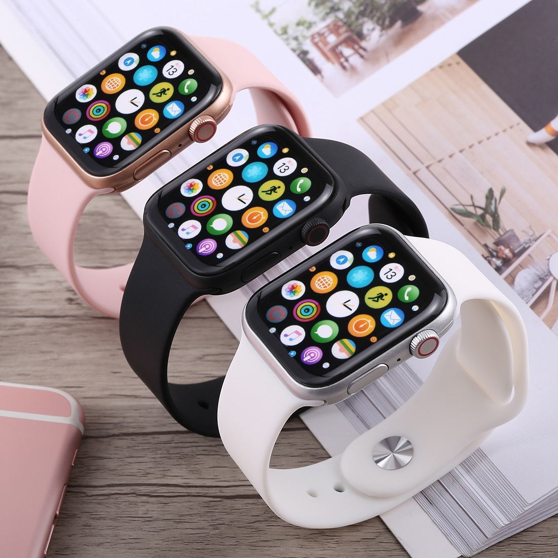 15% OFF by SUNSKY COUPON CODE: EDA0052625 for For Apple Watch Series 4 44mm Contrast Dual Color Silicone Watch Band(Blue Pink)