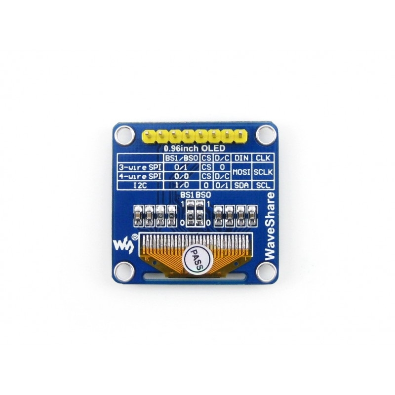 Waveshare 0.96 inch 128*64 OLED (B), SPI/I2C Interfaces, Straight Vertical Pinheader