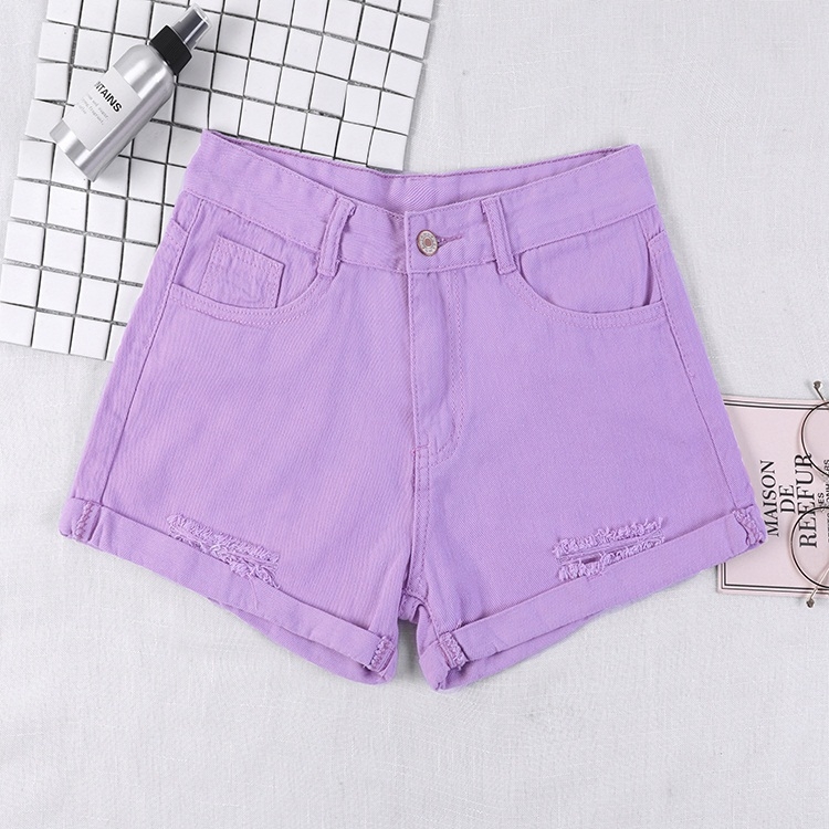 SUNSKY - High-waisted Denim Shorts 