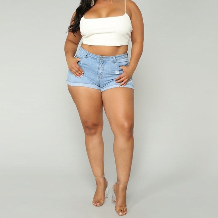 SUNSKY Plus Size Cowgirl Shorts Hot Pants Color Baby Blue Size XXXXL