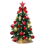 [미국 창고] 2 피트 작은 탁상용 미니 빨간색 인공 크리스마스 트리 LED 조명