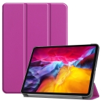 Custer Texture Horizontal Flip PU Leather Tablet Case with Three-folding Holder & Sleep / Wake-up Function For iPad Pro 11 (2021)(Purple)