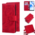 For OPPO A55 5G / A54 4G Tiger Embossing Pattern Horizontal Flip Leather Case with Holder & Card Slots & Wallet(Red)