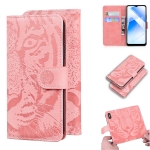 For OPPO A55 5G / A54 4G Tiger Embossing Pattern Horizontal Flip Leather Case with Holder & Card Slots & Wallet(Pink)