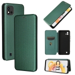 For OPPO Realme C20 Carbon Fiber Texture Magnetic Horizontal Flip TPU + PC + PU Leather Case with Card Slot(Green)