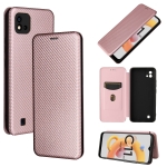 For OPPO Realme C20 Carbon Fiber Texture Magnetic Horizontal Flip TPU + PC + PU Leather Case with Card Slot(Pink)