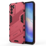 For OPPO Reno6 5G Punk Armor 2 in 1 PC + TPU Shockproof Case with Invisible Holder(Light Red)