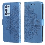 For OPPO Reno6 5G 7-petal Flowers Embossing Pattern Horizontal Flip PU Leather Case with Holder & Card Slots & Wallet & Photo Frame(Blue)