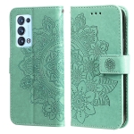 For OPPO Reno6 5G 7-petal Flowers Embossing Pattern Horizontal Flip PU Leather Case with Holder & Card Slots & Wallet & Photo Frame(Green)