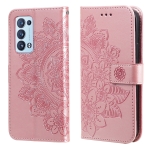 For OPPO Reno6 5G 7-petal Flowers Embossing Pattern Horizontal Flip PU Leather Case with Holder & Card Slots & Wallet & Photo Frame(Rose Gold)