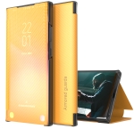 For Xiaomi Redmi Note 10 Pro Carbon Fiber Texture View Time Horizontal Flip Leather Case with Holder & Touch Call Display ID(Yellow)