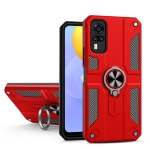 Carbon Fiber Pattern PC + TPU Protective Case with Ring Holder For vivo Y51 2020(Red)